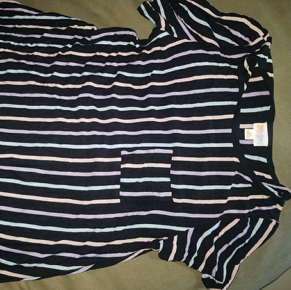 Black and pastel striped xs lularoe carly dress